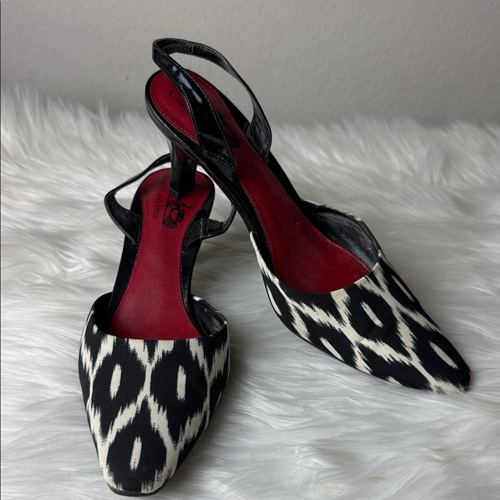 Coach and Four Black & White Patterned Slingback Mules